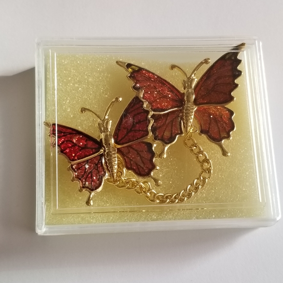 Vintage glitter butterfly brooch set New old stock Gold tone insect bug moth - Picture 2 of 10